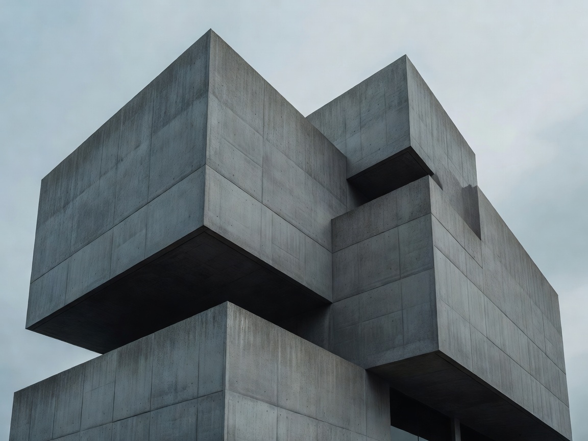 Brutalist concrete architecture with clean geometric lines and raw urban angles