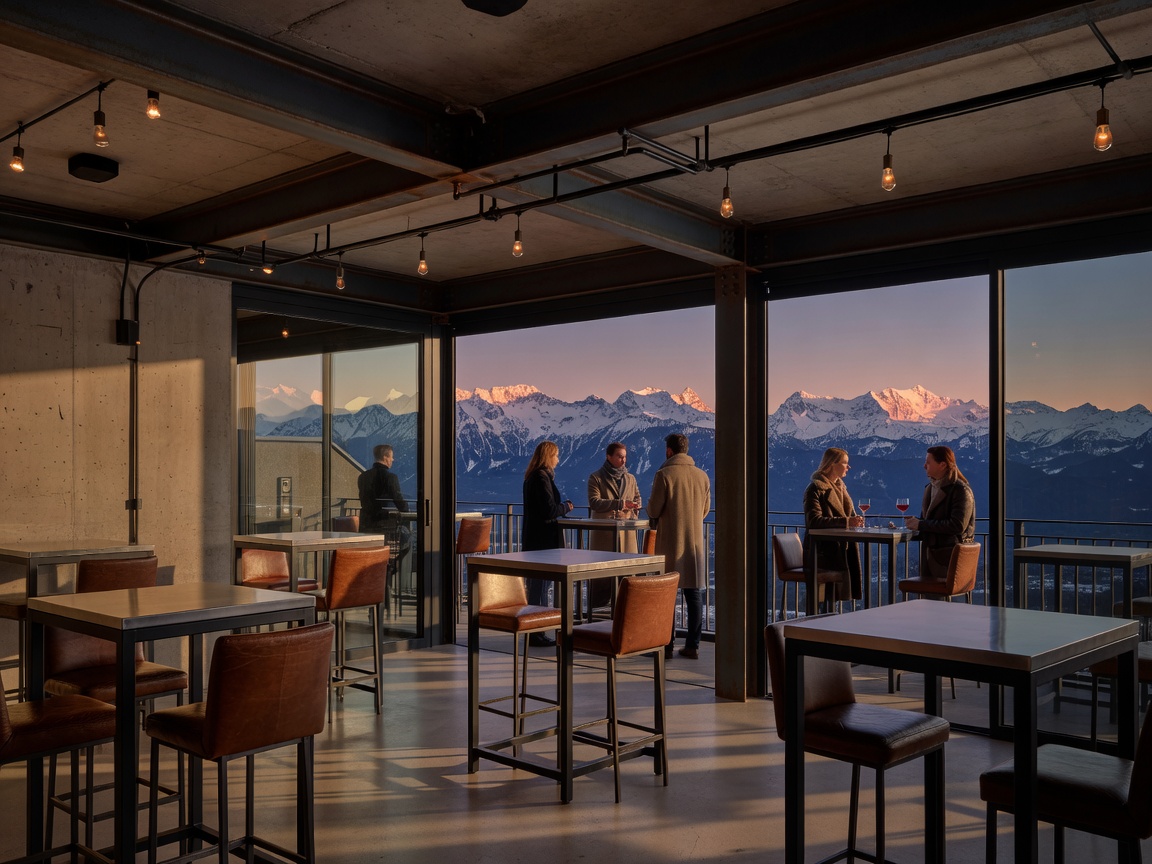 Fitzroy Munich rooftop club bar terrace with modern industrial interior and Alpine skyline